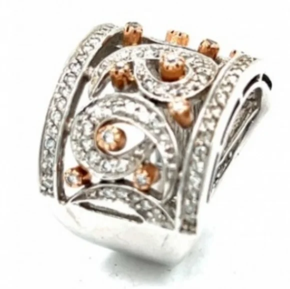 14K Sonia Bitton White & Rose Gold Diamond Swirl Wedding Ring - Picture 4 of 5